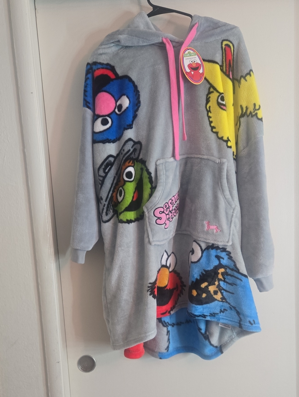 Sesame Street Kids' Hooded Plush Tunic - Grey with Multi-Character Print